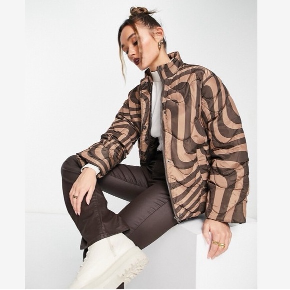 NWT ASOS Design Chocolate Swirl Quilted Limited Edition Padded Puffer Jacket - Picture 2 of 16